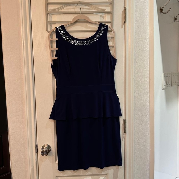Aa Studio Dresses & Skirts - Aa Studio Navy Sleeveless Peplum Dress with Beaded Neckline